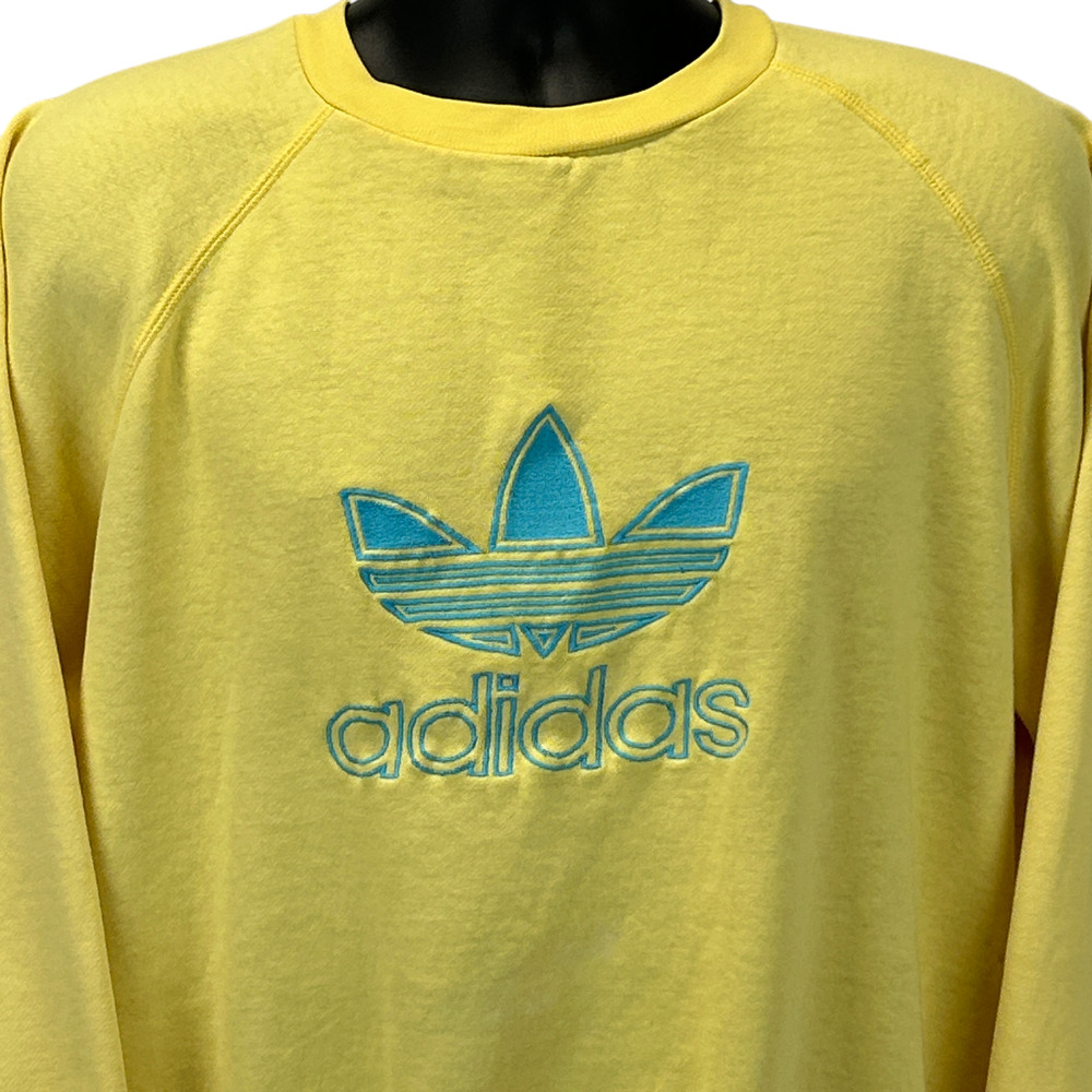 Vintage 90s Adidas Trefoil Sweatshirt Big Logo Spell Out Crew Yellow M Medium